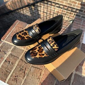 Ecco Black and Leopard Print Loafers, NWT, soft & comfy leather